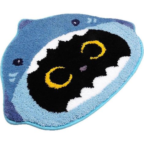 Tapis de bain mignon chat noir requin, doux, antidérapant et absorbant, lavable, 50 x 60 cm, convient pour la salle de bain, la baignoire, l'entrée, le paillasson (épais). (1/5)