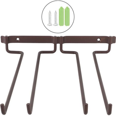 Support de Verres à Pied, Support de Tasse de vin en métal Suspendu Bar Double Verres à Pied Verre Bouteille gobelet Support inversé, décor de Cuisine de Ferme (1/4)