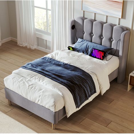 letto singolo 90x200 con USB e Typ C grigio OKMYHOME (1/5)