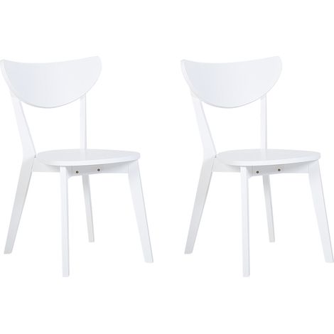 Juego de 2 sillas de comedor asiento de MDF blanco patas de madera de caucho respaldo curvo sin brazos Roxby