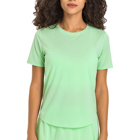1 T-shirt de sport femme, col rond, manches courtes, séchage rapide, bandes réfléchissantes, pour course à pied et loisirs (1/5)