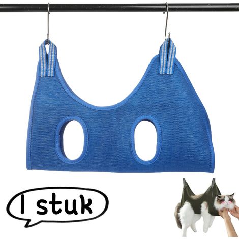 Hamac de bain multifonction pour chien et chat avec sac de transport et de rangement taille S pour toilettage et bain couleur bleue (1/5)
