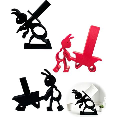 Porte-Rouleau Papier Toilette Lot de 3 2 Noir 1 Rouge Impression 3D Support Stable sans Perçage Décoration Salle de Bain Ludique Cadeau (1/5)