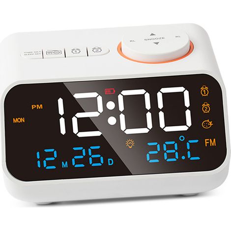 Reloj despertador multifuncional con radio FM LED – Reloj despertador programable – Modelo en ABS blanco con función de carga USB – 288 g / 10,2 oz (1/5)
