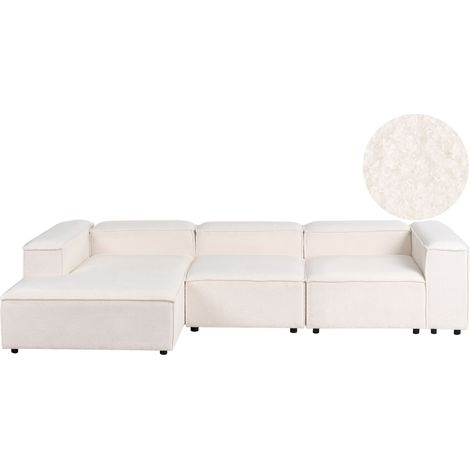 Sofá modular moderno 4 plazas versión derecha con patas negras tapizado de bouclé blanco crema Ardal (1/5)
