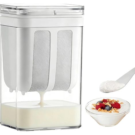 1800 ml Passoire à Yaourt Grec avec Couvercle, Passoire Yaourtière avec Maille en Acier Inoxydable 80 Mailles, Séparateur Lactosérum Réutilisable, pour Faire du Yaourt Grec et du Fromage (1/5)