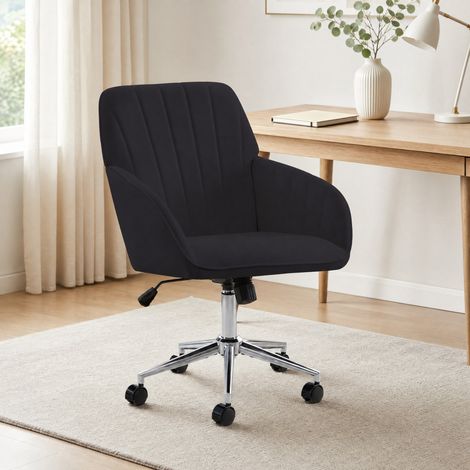 Sedia ufficio girevole ergonomica velluto nero OKMYHOME (1/5)