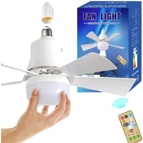 Ventilateur de plafond avec lumières et télécommande, plafonnier E27 avec ventilateur, 3 vitesses et 3 couleurs (1/3)
