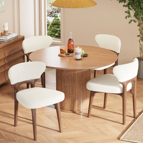 4 Esszimmerstühle aus Massivholz, bequem und atmungsaktiv, geeignet für Esszimmer, Wohnzimmer, Cafés, moderner Stil, Chenil, Hellbeige