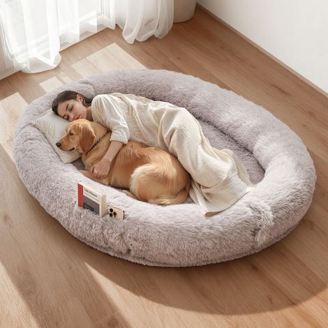 Peluche longue, lit pour chien humain orthopédique, mousse à mémoire de forme, housse lavable, intérieur (1/5)
