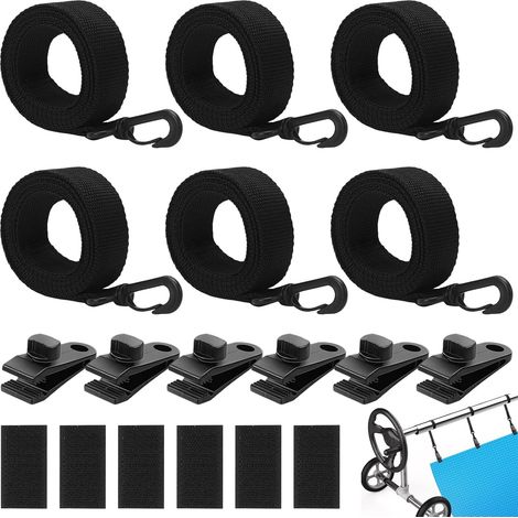 Lot de 6 enrouleurs de piscine, sangles de retenue, film solaire et clips de bâche, fixation de bâche solaire pour bâches de piscine, couvertures (1/5)