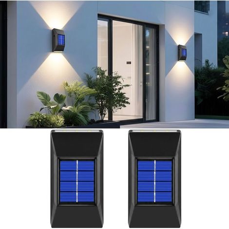 Ensemble de deux appliques murales extérieures à LED - Lampe extérieure solaire à 6 LED - avec détecteur de mouvement - Étanche IP65 - Convient aux clôtures, jardins et patios. (1/4)