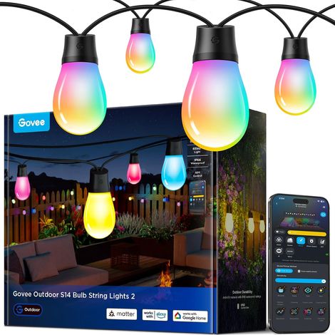 Guirlandes Lumineuses Extérieur, 15M Ampoules LED RGBIC Blanc Chaud, WiFi Lampe Jardin, Fonctionne avec Alexa, Contrôle APP, Étanche IP66, 111 Modes de Scène, Gradable Déco Noël Extérieur