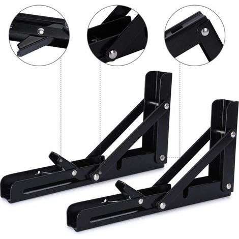 YMYNY 2PCS Support d' Étagères Pliable Noir Support Console Pliable pour Table Etagere Murale 50KG Porteur 200mm Équerre Pliante Étagère Murale Support Pliante Robuste (1/4)