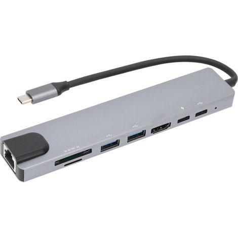 Adattatore ultraportatile, docking station hub USB-C 8 in 1 con adattatore HDMI e porta Ethernet, migliora l'integrazione tra più dispositivi e ottimizza il flusso di lavoro.