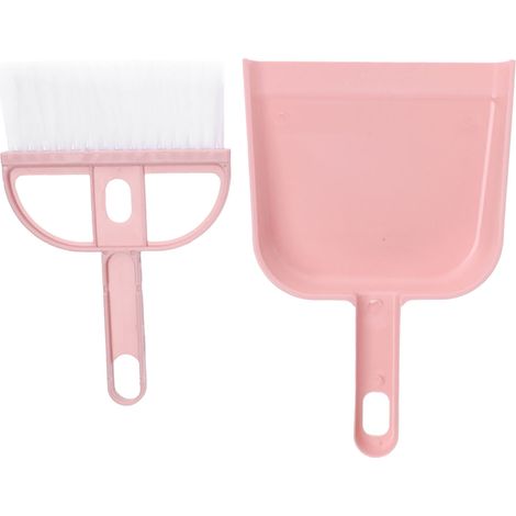 Ensemble de 2 pièces : petit balai et pelle à poussière multifonctionnels en plastique rose.