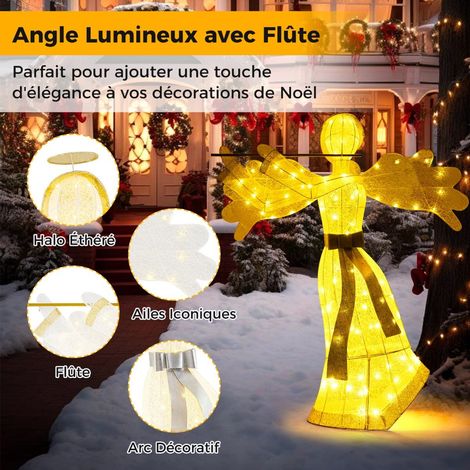 Ange de Noël lumineux en métal avec 100 LED et 4 piquets, résistant aux intempéries, pour jardin, terrasse et extérieur (1/5)