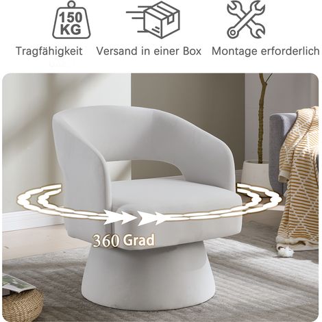 Fauteuil pivotant à 360°, fauteuil tonneau moderne et confortable en velours, dossier ouvert, coussins en mousse souple, base pivotante en métal pour salon/chambre/bureau (1/4)