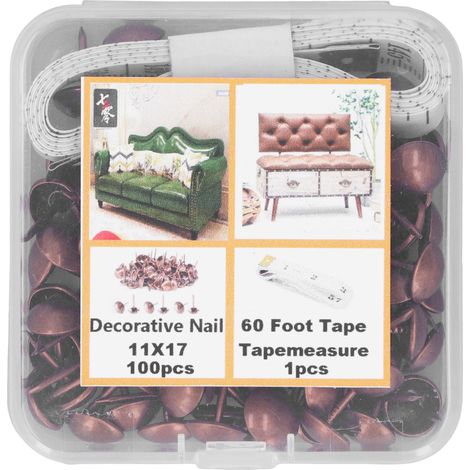 Ensemble 100 Clous Décoratifs en Acier au Carbone pour Meuble, Canapé, Lit, Antiquité, avec Mètre Ruban et Support, Violet Bronze (1/5)
