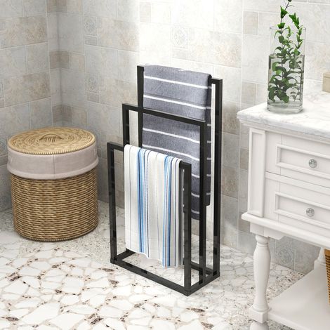 Sèche-serviettes mural sur pied 3 étages, support à serviettes extérieur pour piscine et salle de bain, présentoir de bain grand format, étendoir autoportant (1/4)