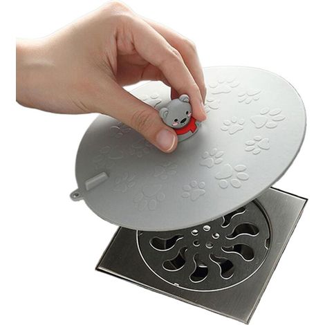 Joli cache-bonde en silicone, rond, motif ours, en silicone, multifonctionnel, convient pour la salle de bain, la baignoire et la cuisine, 15 x 15 x 2,5 cm, gris (1/5)