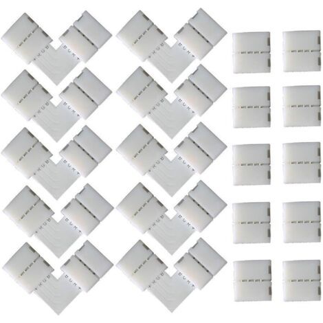 10 PCS en Forme de L Raccord d'angle de Rapide 4 Pin, 10 PCS 4 Pin LED Bande de Connecteur, pour les Strip LED SMD 5050 RGB de 10mm de large (Blanc) (1/5)