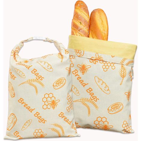 Sac à pain à la levure et à la cire d'abeille - Sac de conservation des aliments - Sac refermable 43 cm x 30 cm - Sac à pain réutilisable - Lin/Coton (1/5)
