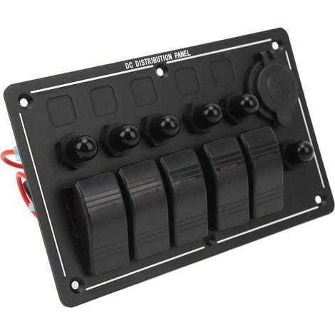 5-fach Kippschalter-Panel 12–24 V Ein/Aus Aluminium, rote LED-Anzeige für PKW, LKW, Wohnmobil, Yacht, UTV (1/5)