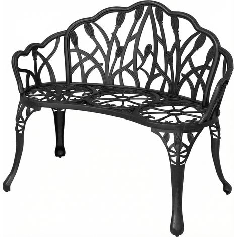 Banc de jardin 2 places aluminium moulé résistant intempéries dossier tulipe motif floral 99x57x78 cm (1/5)