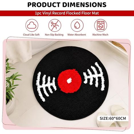 Tapis De Salle De Bain Rond Vinyle Disques, Tapis Antidérapant Lavable Baignoire, Décoration Thème Musical, Absorbant Et Touffeté 60 X 60 C (1/4)