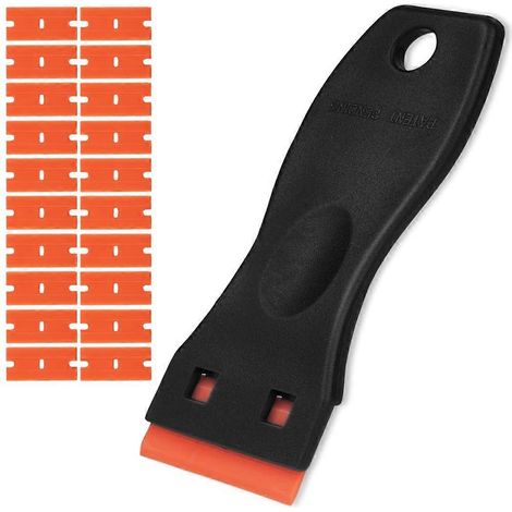 Grattoir à verre avec 20 lames de rechange, pour assiettes en verre et céramique (noir et orange) (1/5)