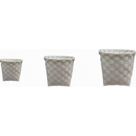 TRADE SHOP - Set 3 Pezzi Cestini Porta Oggetti Organizer Tessuto Bagno Rotondi Bianco 59074 -