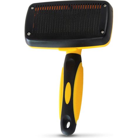 Spazzola autopulente con setole, pettine retrattile per cani e gatti, strumento di toelettatura retrattile, setole in acciaio inossidabile.