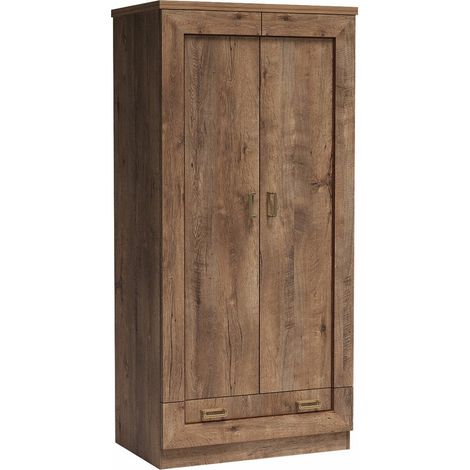 Armario Lircava 106, Roble de lefkada, 191x90x58cm, Puertas de armario: Con bisagras, Número de estantes: 0 (1/4)