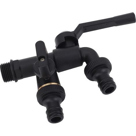 Ensemble de robinetterie double extérieure, entrée 3/4 po (25 mm), 2 sorties, fixation murale, laiton résistant au gel, noir. (1/5)