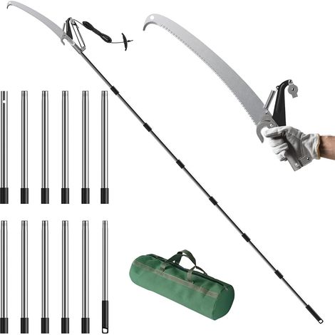 Coupe-branches télescopique 3 m 2-en-1 Sécateur à perche avec scie, lame tranchante et système 4 poulies pour élagage des arbres (1/5)