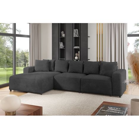 Ecksofa Designersofa Sofa MEGAN in Stoff Poso Dunkelgrau Ottomane Links (1/2)