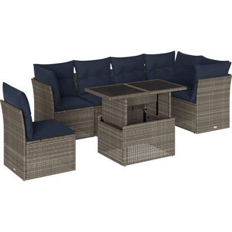 Maison Exclusive - Set Divani da Giardino 7 pz con Cuscini Grigio in Polyrattan (1/5)