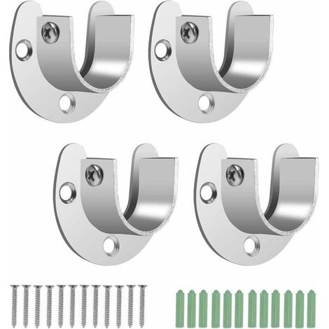 Lot de 4 supports de tringle à rideaux en acier inoxydable, supports de tringle à vêtements, tringle murale (1/4)