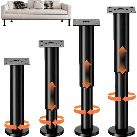Lot de 4 pieds de meuble réglables en hauteur 25-42 cm, Pieds de meuble réglables, Pieds pour table chaise canapé lit armoires étagères, Pieds de nivellement, 16 vis (1/5)