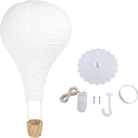 Décor suspendu en forme de montgolfière en rotin indonésien et tissu avec guirlande lumineuse, abat-jour suspendu pour chambre enfant, nursery, dortoir, décoration art photographie (1/5)