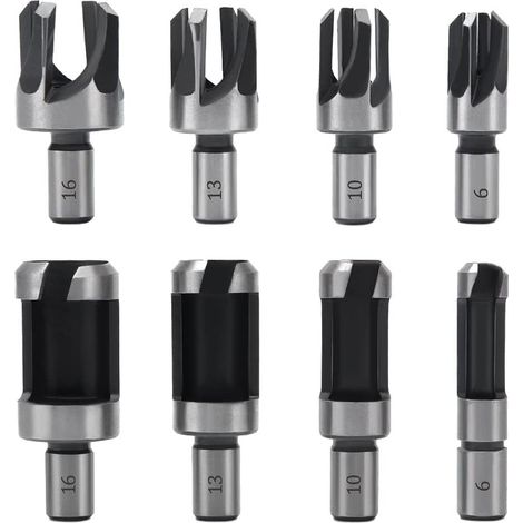 Lot de 8 forets à bois - Coupe-tenon en acier au carbone - Pour perceuse à main - 6 mm, 10 mm, 13 mm, 16 mm - Pour le travail du bois (1/5)