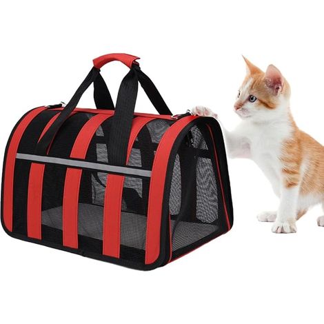 Cat Transport Bag, Breathable and Foldable Cat Transport Bag, Cat Carrier with Soft Mattress, Cat Bag for Air Travel - Red M (1/3)
