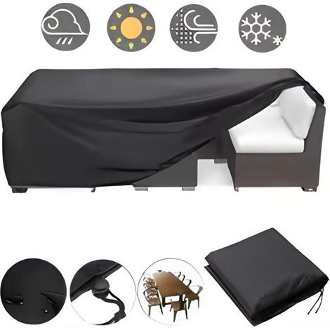 Housse salon jardin 242x162x100 cm – 420D Oxford, étanche, anti-UV – Noire – Protection