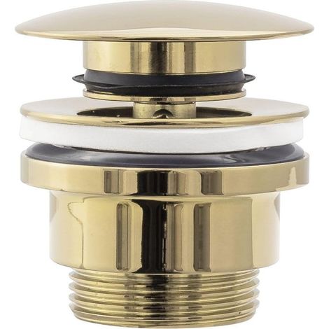 Rea BONDE DE LAVABO UNIVERSEL CLIC-CLAC GOLD Bouchon Lavabo Salle de Bain avec Trop-plein Bonde de Vidage Pop-up en Laiton (Or) (1/3)