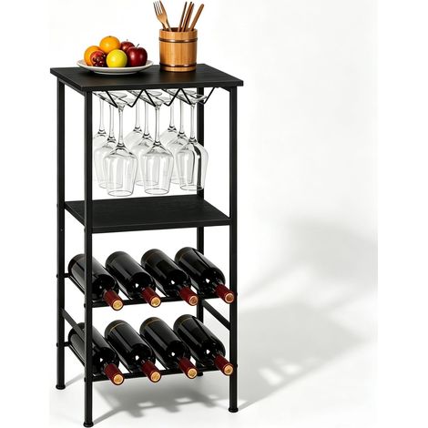 Range Bouteille Vin 4 Niveaux Autonome Rangement Bouteille Noir 80x40x30Cm (1/5)