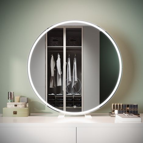 SONNI Standspiegel mit 3 Beleuchtungsmodi, Dimmbarer LED Beleuchtung, Touch Schalter und Eingebauter Steckdose, 800 x 800 x 30 mm (1/5)