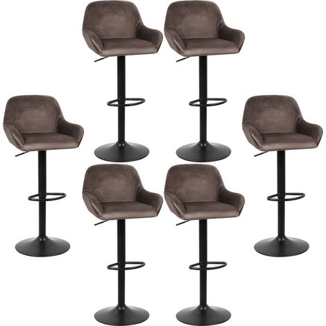 Ensemble 6 Tabouret de bar, Chaise haute, rotatif sur 360°,Hauteur réglable,avec Dossier et Repose-pieds,velours,brun (1/5)