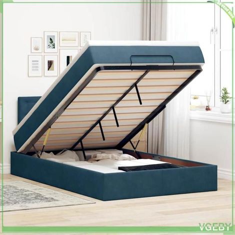 Cadre de lit ottoman - 3312762 - 120x200 cm - Velours bleu foncé - Rangement hydraulique (1/5)