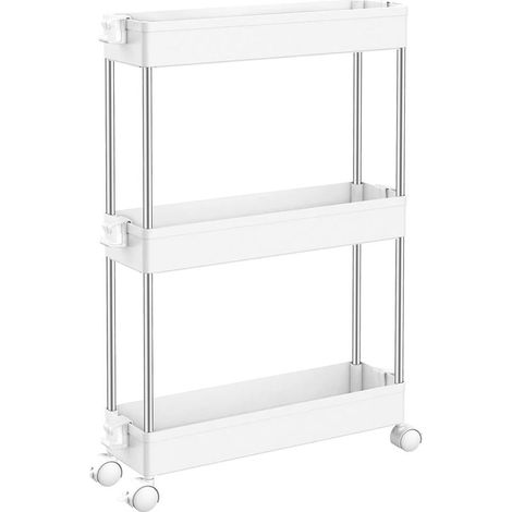 Desserte de cuisine à 3 niveaux, étagère étroite sur roulettes, étagère de salle de bain peu encombrante et support de cuisine pour cuisine, bureau, salle de bain, 40 x 13 x 61 cm, blanc (1/5)